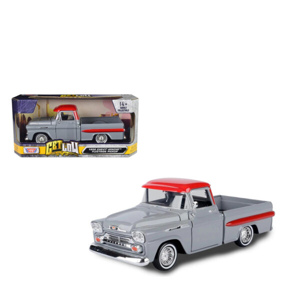 MOTORMAX 1:24 1958 CHEVY APACHE FLEETSIDE PICKUP GET LOW GRIS