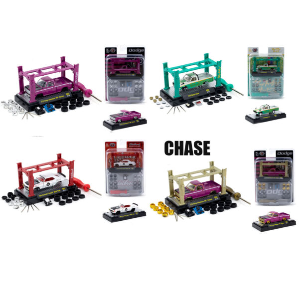 M2 1:64 SET ARMABLES SERIE R83 DODGE MORADA, DATSUN VERDE, CAMARO EDELBROCK