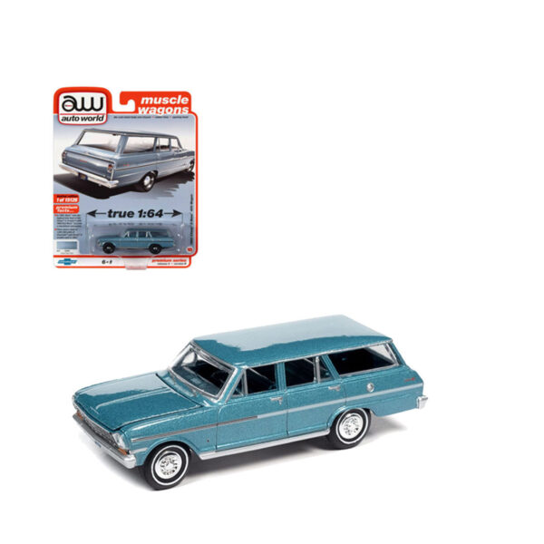AUTO WORLD 1:64 1963 CHEVROLET NOVA II 400 WAGON AZUL