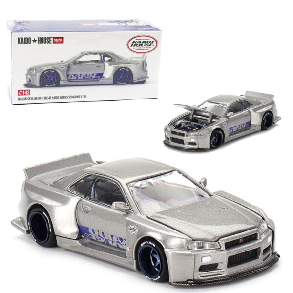 KAIDO HOUSE 1:64 NISSAN SKYLINE GT-R R34 KAIDO WORKS SHINJUKU V1 PLATA # 143