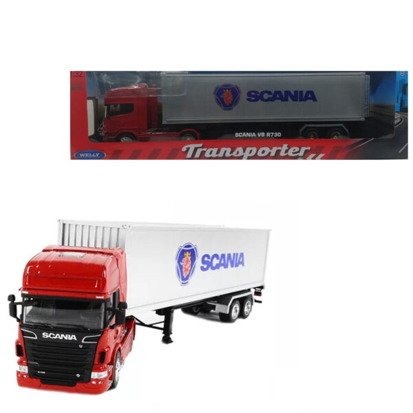 WELLY 1:32 SCANIA V8 R730 ROJO / CAJA SECA PLATA