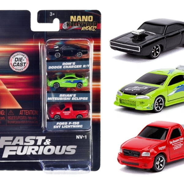 JADA 1:72 NANO RIDERS F&F DOM´S CHARGER, BRIAN´S ECLIPSE, FORD F-150 LIGHTNING