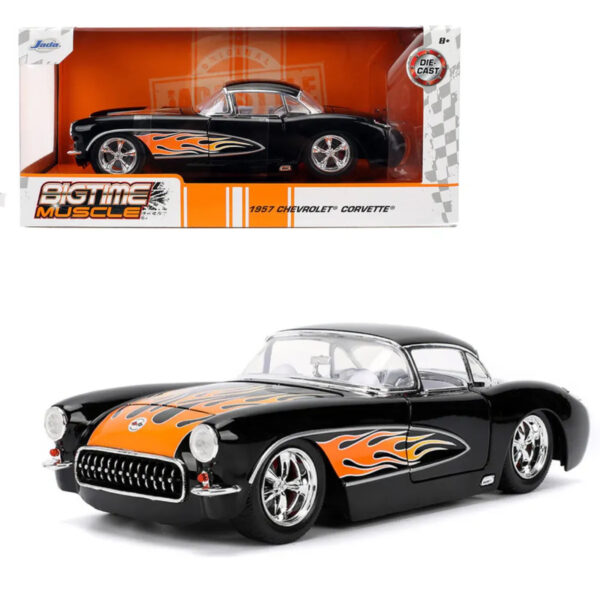 JADA 1:24 1957 CHEVROLET CORVETTE NEGRO FLAMAS
