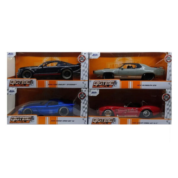 JADA 1:24 SERIE BIGTIME MUSCLE 4, SHELBY, VIPER, PLYMOUTH, SHELBY COBRA