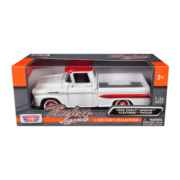 MOTORMAX 1:24 1958 CHEVY APACHE FLEETSIDE PICKUP BLANCA / ROJA